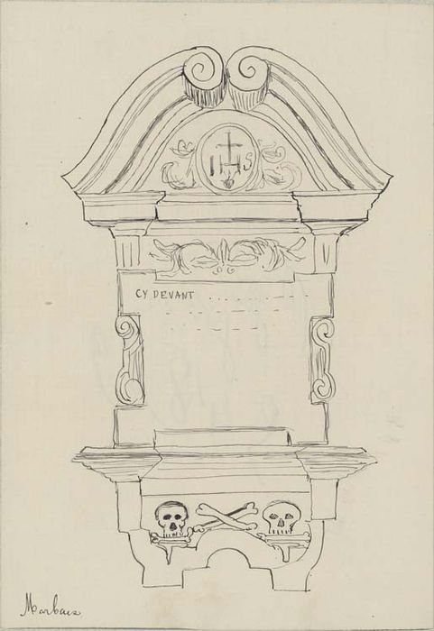 dalle funéraire d'Albert Havrex, mayeur de Marbaix mort en 1722 et de Barbe Hannequart, sa femme morte en 1729