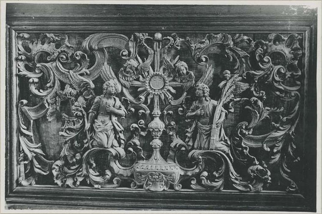 retable (triptyque) : Saint Blaise, homme et femme en donateurs, saint Léonard