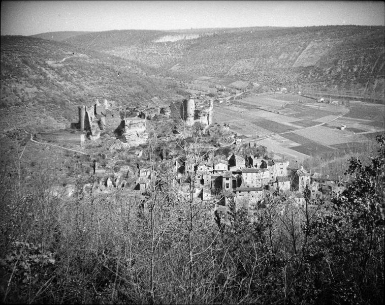 Ruines du château et village, vus en plongée côté sud