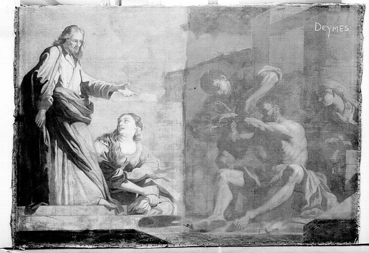 Peinture sur toile : Résurrection de Lazare, état avant restauration