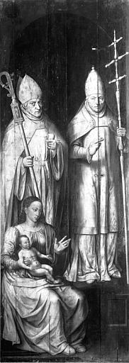 Panneau peint : Vierge à l'Enfant, saint Grégoire, saint Ambroise, état avant restauration