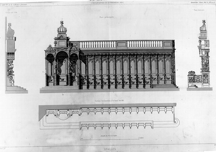 Dessin de stalles en bois du 17e siècle