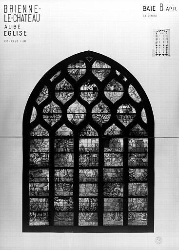 Photomontage de vitrail, baie B : La Genèse, état après restauration