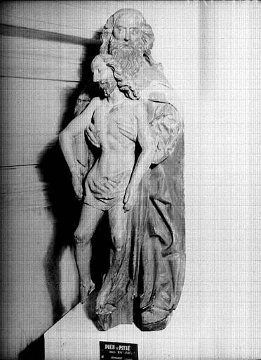 Groupe en bois polychromé marouflé : Christ de Pitié soutenu par le Père