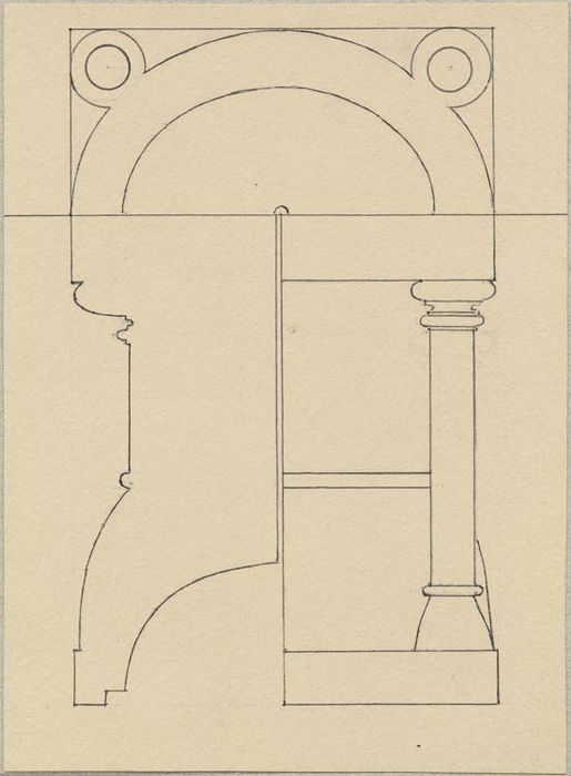 Fonts baptismaux (cuve baptismale à infusion), coupe et profil (dessin : encre sur papier)