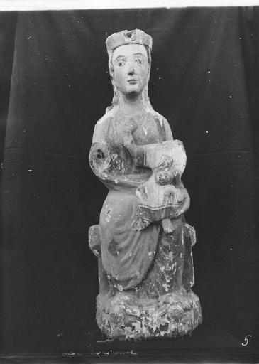 Statue : Vierge à l'enfant assise, bois