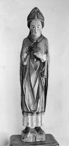 statue (demi-nature) : saint évêque, bois peint