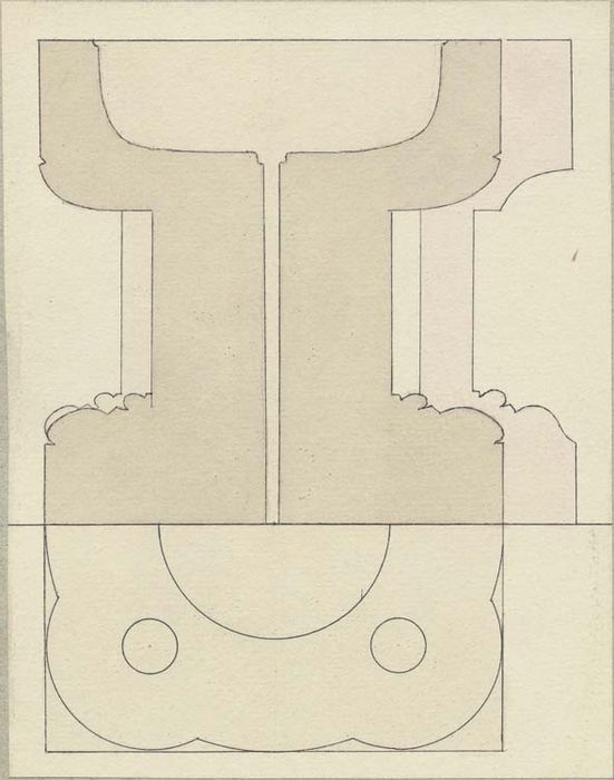 fonts baptismaux (cuve baptismale à infusion), coupe (dessin : Encre sur papier)