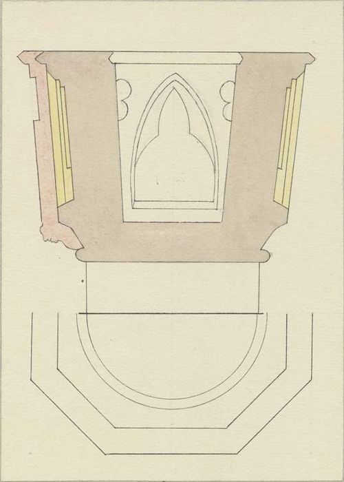 fonts baptismaux (cuve baptismale à infusion), profil (dessin : Encre sur papier)