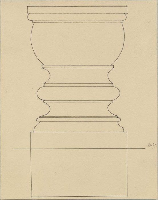 fonts baptismaux (cuve baptismale à infusion), profil (dessin : Encre sur papier)