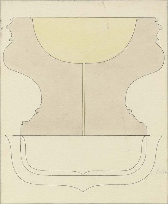 fonts baptismaux (cuve baptismale à infusion), coupe (dessin : Encre sur papier)