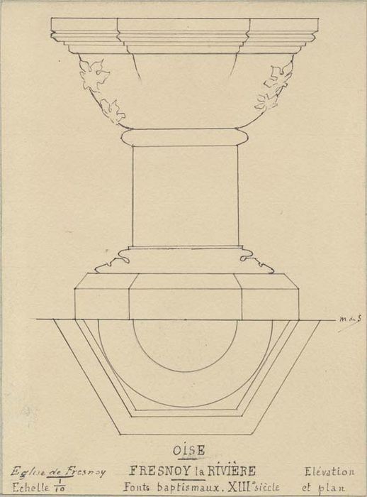 fonts baptismaux (cuve baptismale à infusion), coupe (dessin : Encre sur papier)