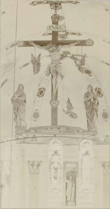 statues (poutre de gloire) : Christ en croix, saint Jean, Vierge