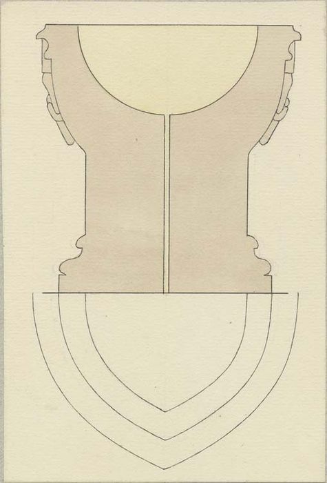 fonts baptismaux (cuve baptismale à infusion), coupe (dessin : Encre sur papier)