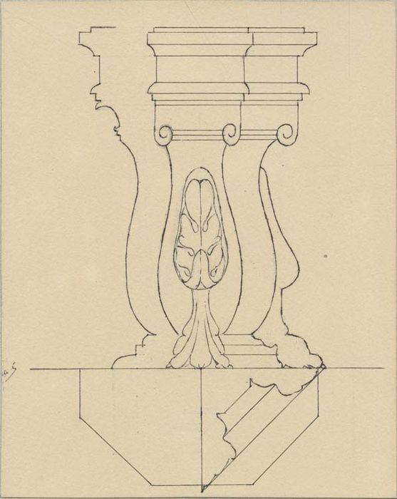 fonts baptismaux (cuve baptismale à infusion), coupe (dessin : Encre sur papier)