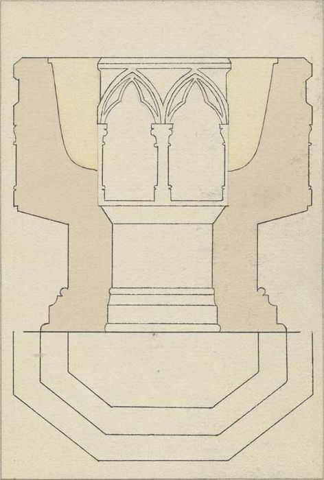 fonts baptismaux (cuve baptismale à infusion), coupe (dessin : Encre sur papier)