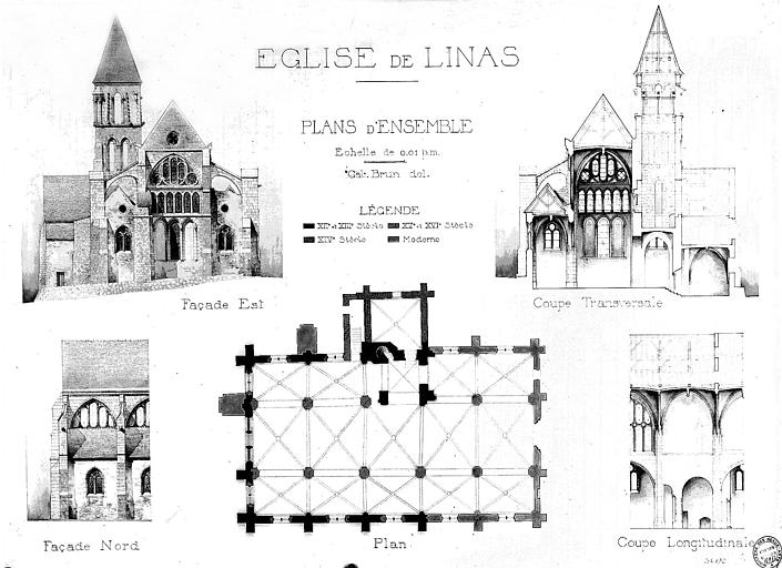 Plan, coupes et élévation de la façade ouest