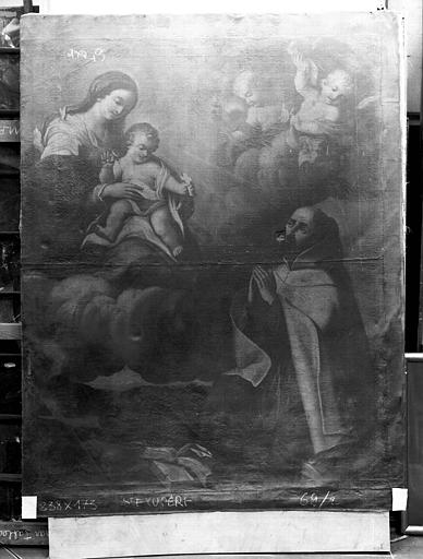 Peinture sur toile : Vierge à l'Enfant et un saint, état avant restauration