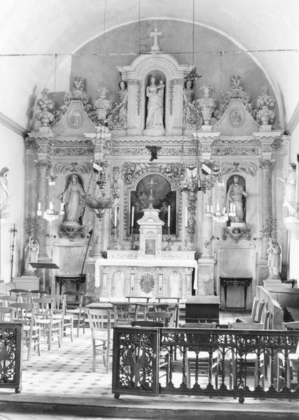 retable du maître-autel, tableau : L'Annonciation, statue : Vierge à l'Enfant, vue générale