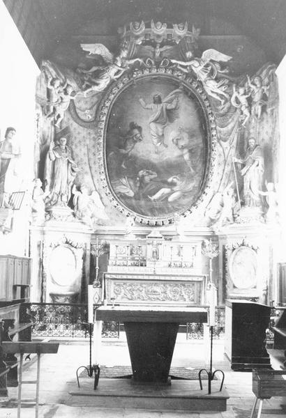 maître-autel, gradin, retable, bas-reliefs, statues : saint Augustin et saint Norbert, tableau : La Transfiguration, vu egénérale
