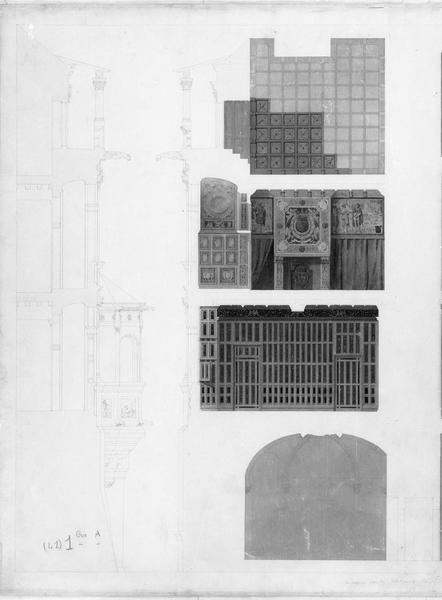 Plan de coupe de l'aile dite de François 1er et décor intérieur projetés par Félix Duban