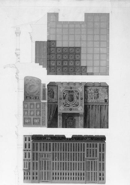 Plan de coupe de l'aile dite de François 1er et décor intérieur projetés par Félix Duban