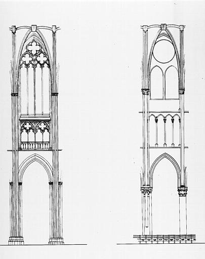 Elévation d'une travée du choeur et d'une travée de la nef