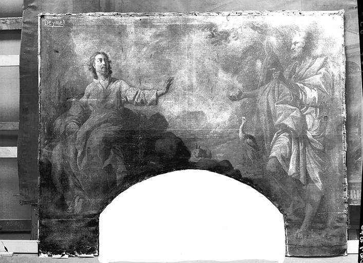 Peinture sur toile : Tentation du Christ au désert, état avant restauration
