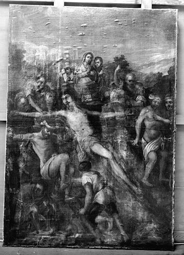 Peinture sur toile : Crucifiement, état avant restauration