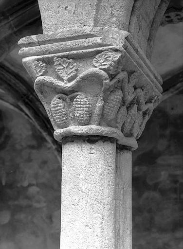 Cloître : Chapiteau d'une arcade de la galerie nord (vigne)