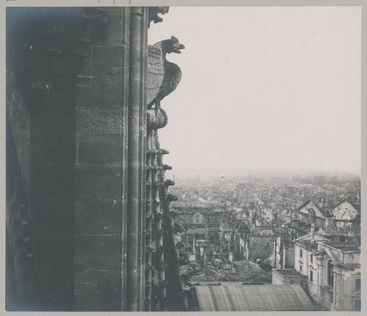 Chevet, face nord, statue de pinacle : coq ou aigle, depuis l'escalier ouest du croisillon sud du transept