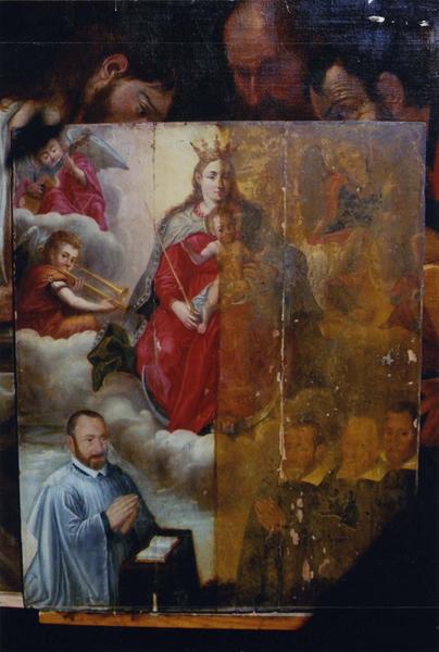 tableau : Vierge à l'Enfant sur croissant de lune avec anges musiciens et donateurs - © Ministère de la Culture (France), Médiathèque du patrimoine et de la photographie (objets mobiliers), tous droits réservés