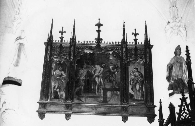 tableau (triptyque) : flagellation (la), saint Jean-Baptiste, l'Agnus Dei
