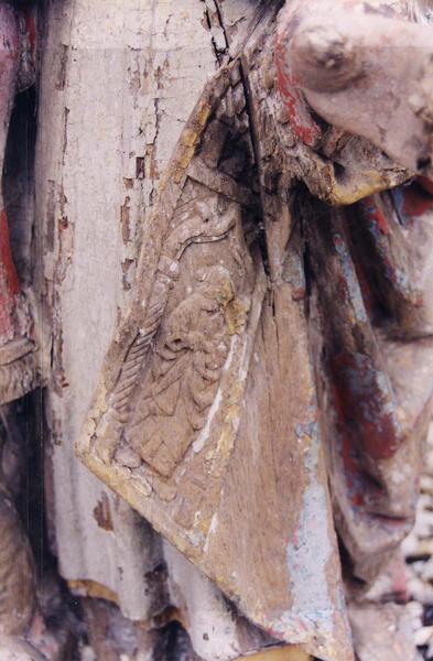 statue : Saint Nicolas de Bari, évêque, les trois enfants à ses pieds, détail