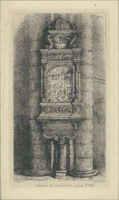 monument funéraire de Sidrach de Lalaing (bas-relief) : Sidrach Misach et Abdenago jetés dans la fournaise (document imprimé)