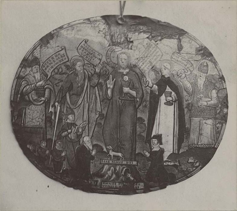 ex-voto : Christ entre saint Paul saint Thomas d'Aquin Melchisedech et Aaron et les donateurs