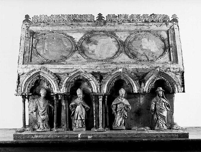 Châsse en cuivre doré (face postérieure) : Les quatre Pères de l'Eglise
