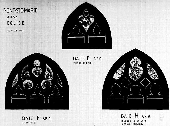 Vierge de Pitié, Trinité, Dieu le Père, baie E-F-H, panneau de vitrail