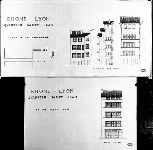 Plan, coupes et élévations des façades sur cour et sur rue