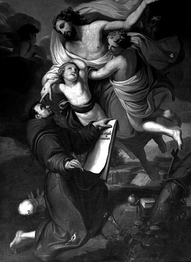 Peinture sur toile : Le Christ dicte à saint François d'Assise les statuts de son ordre