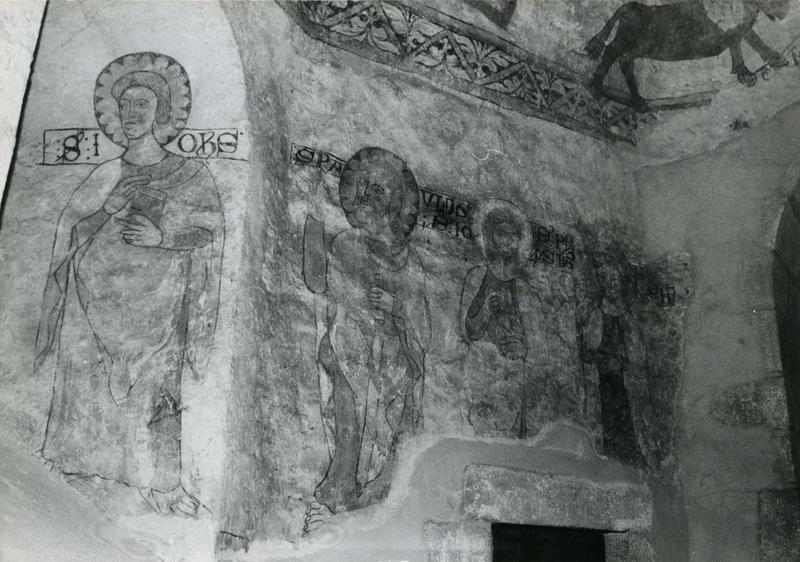 peintures monumentales de l'abside : Christ en gloire dans le tétramorphe et les apôtres (le), vue partielle