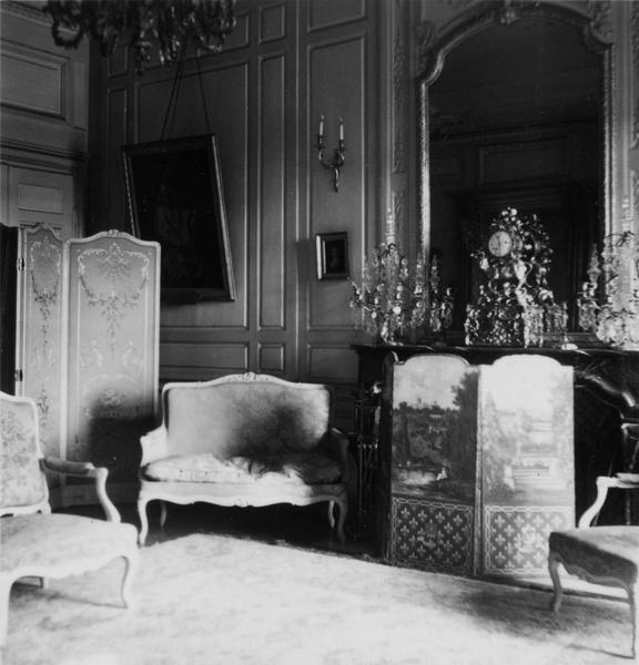 fauteuils (4 dont 2 bergères, 2 cabriolets), chaises (2), canapés (2), console, vue partielle