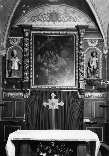 retable du maître-autel, tableau : adoration des bergers (l'), statues (2) : saint Martin, saint Roch, vue générale - © Ministère de la Culture (France), Médiathèque du patrimoine et de la photographie (objets mobiliers), tous droits réservés