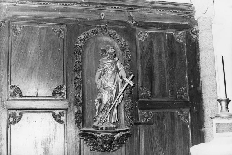 lambris de revêtement, vue partielle ; statue de saint Paul, vue générale