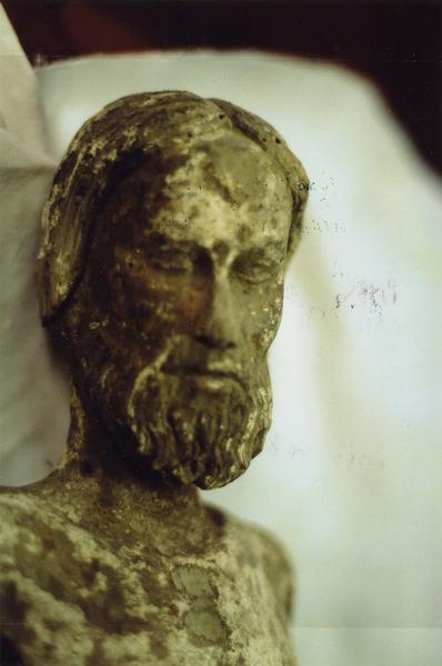 statue : Christ de la Flagellation ou saint Sébastien, détail du visage