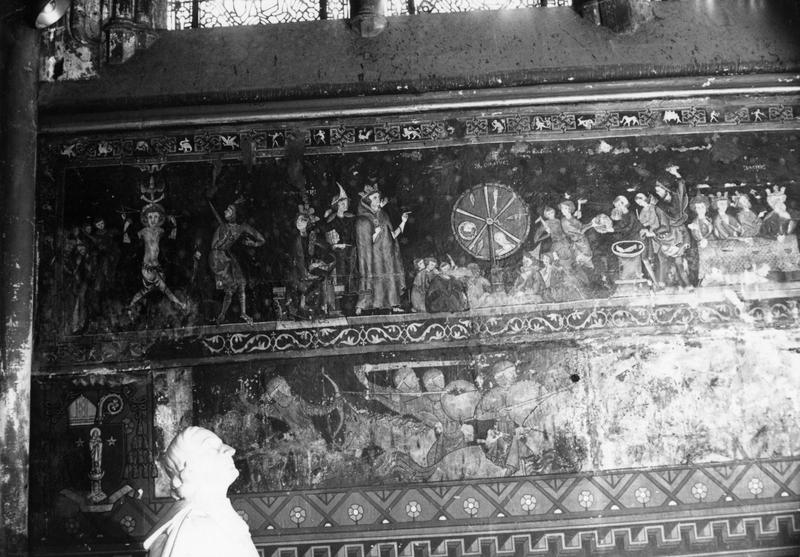 peintures monumentales de la chapelle du Rosaire : combat de croisés et de Sarrazins (un), martyre de saint Georges (le), vue générale