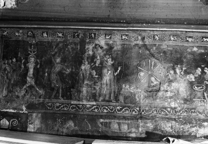 peintures monumentales de la chapelle du Rosaire : combat de croisés et de Sarrazins (un), martyre de saint Georges (le), vue partielle