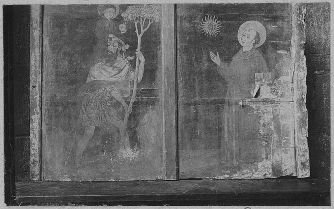 tableau : saint Christophe et saint Bernardin de Sienne saint Michel et un saint évêque