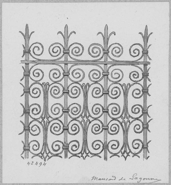 clôture de chapelle (grille), détail (dessin : encre sur papier)