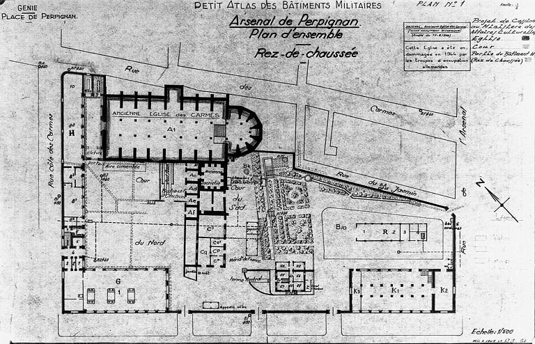 Plan d'ensemble du rez-de-chaussée comprenant l'ancienne église des Carmes